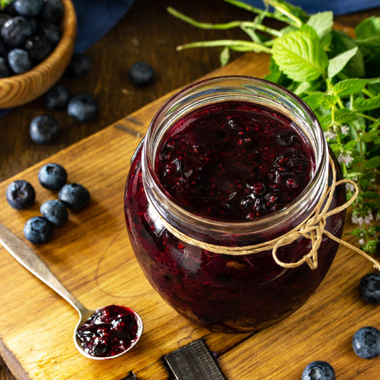 Jar of blueberry jam